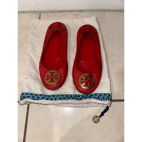 Tory Burch womans‎ red Reva Leather Ballerina Flat, Lobster US 9 - Picture 1 of 8